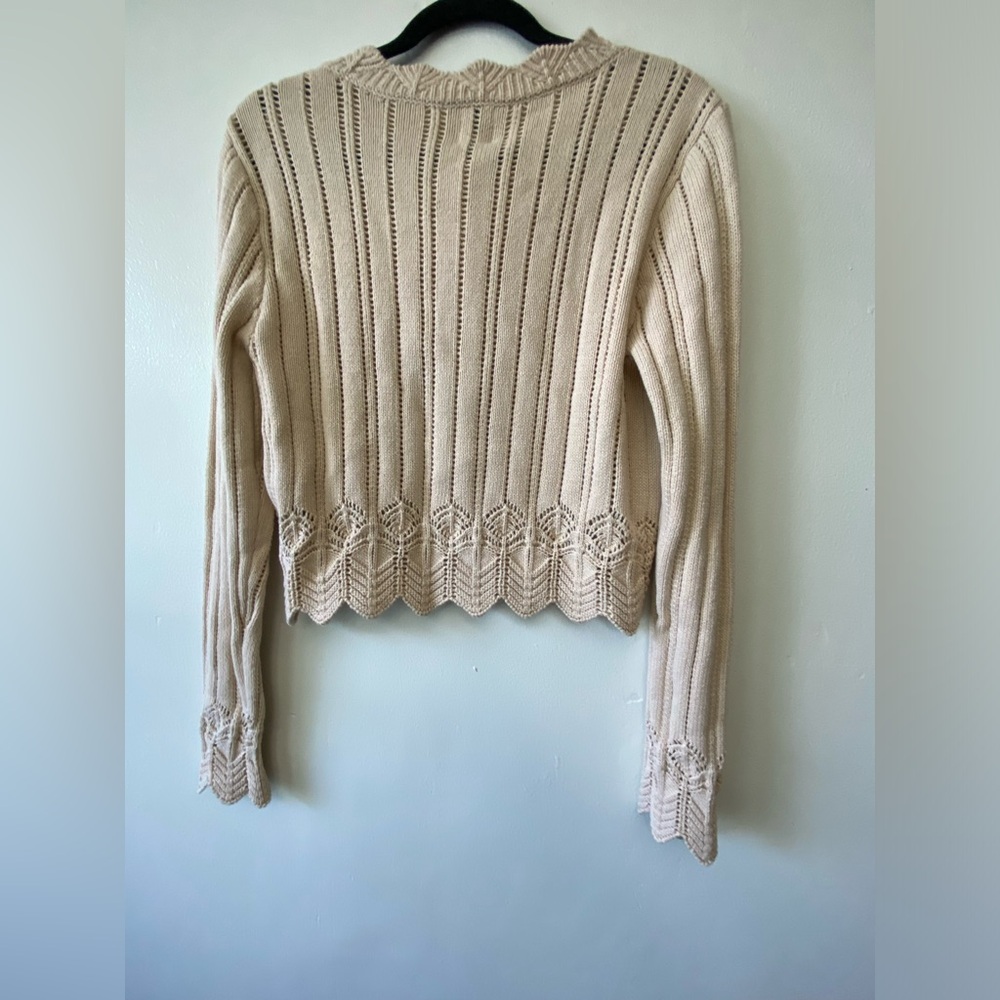 Joie Open-Knit Crochet-Inspired Cardigan Sweater Beige M NWT - Picture 6 of 14
